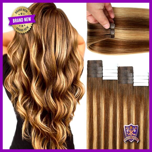 18 Inch Human Hair Tape-In Extensions, 20 Pieces, Remy Hair